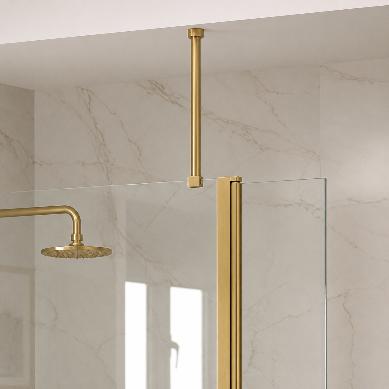 Wetroom Glass To Ceiling Arm Brush Brass