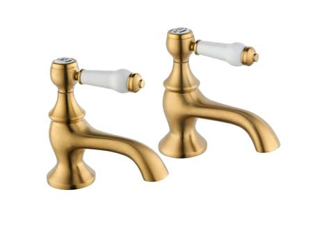 White Lever Bath Taps Brushed Brass
