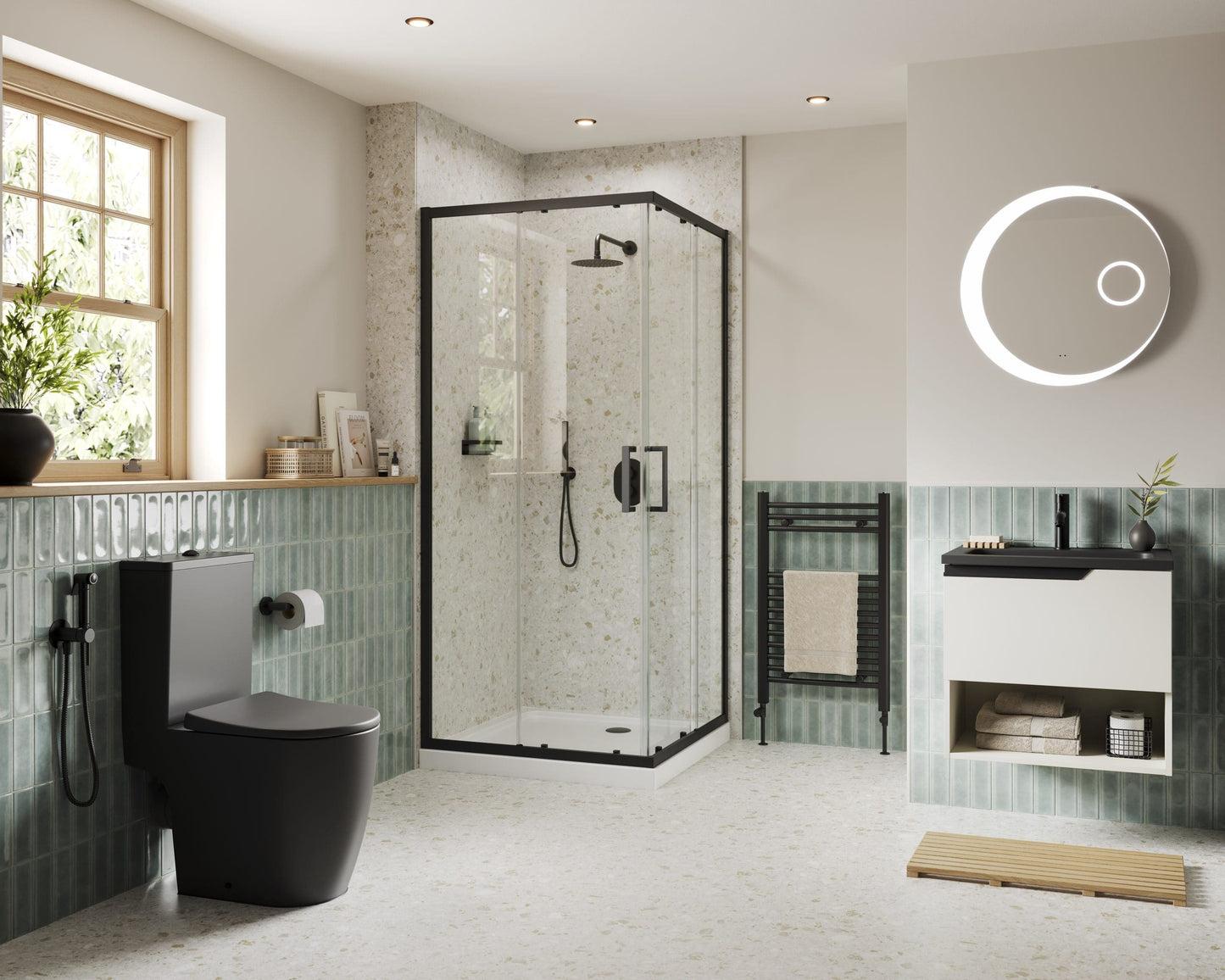 Aquaglass 6Mm Black 800 Cnr Entry Cubicle
