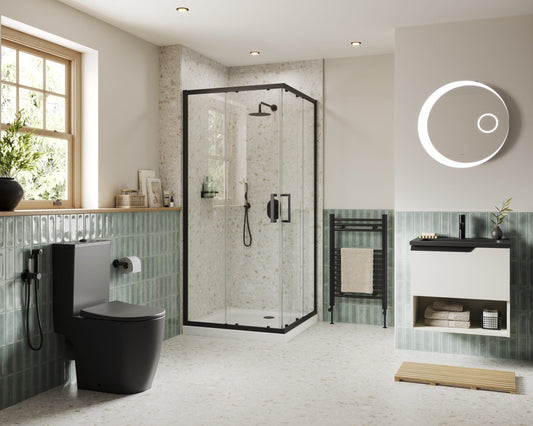 Aquaglass 6Mm Black 800 Cnr Entry Cubicle