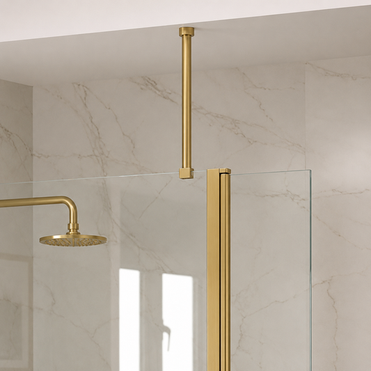 Wetroom Glass To Ceiling Arm Brush Brass
