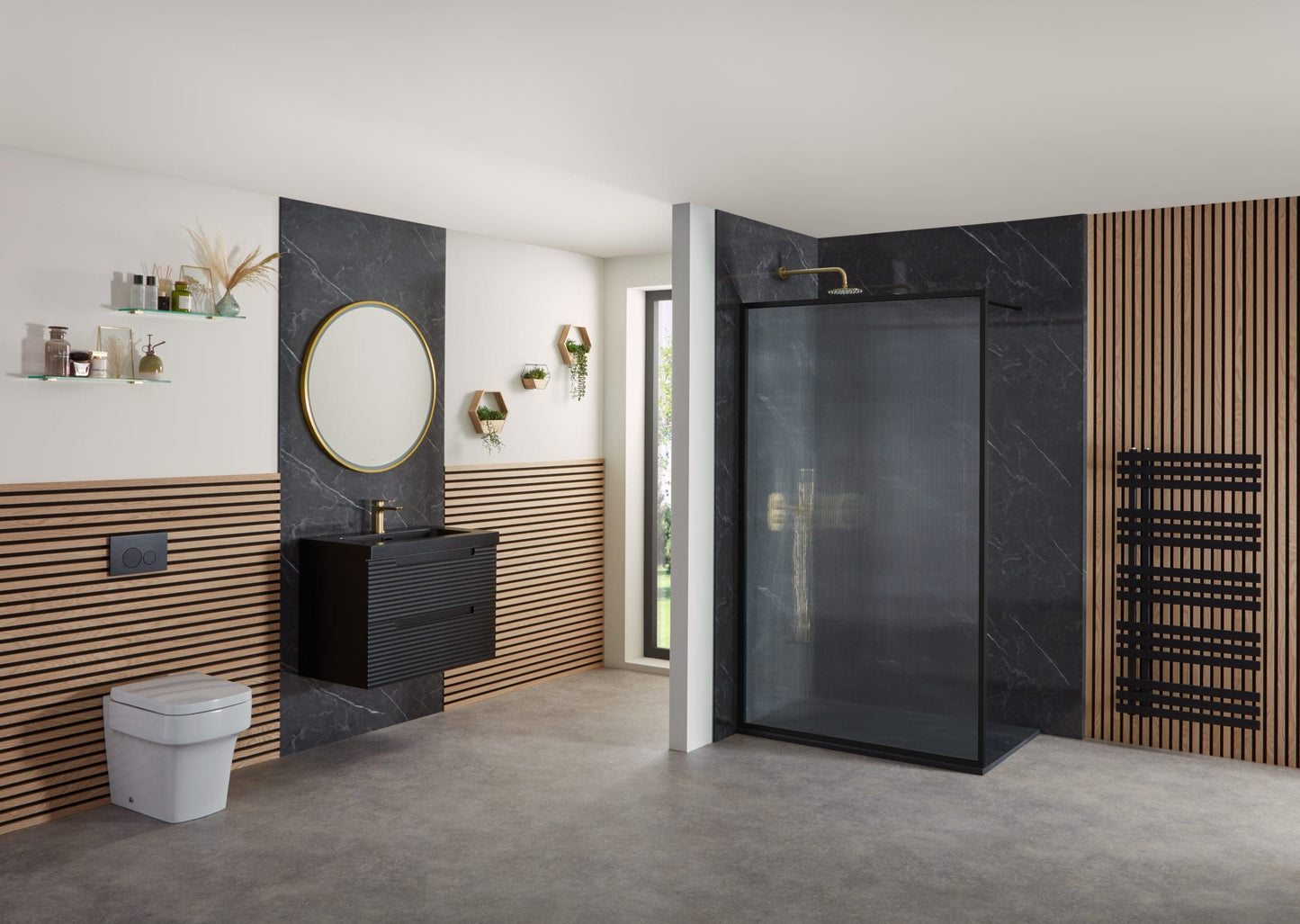 Velar Fluted Walk-In 1200Mm Black
