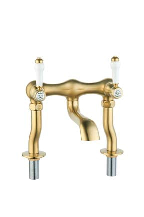 White Lever Bath Filler Brush Brass