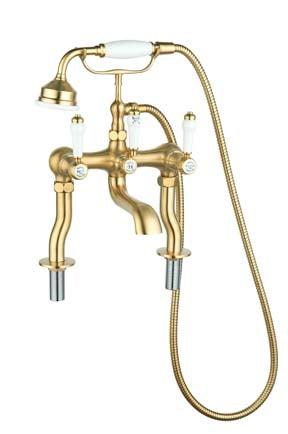 White Lever Bath Shower Mixer Brush Brass