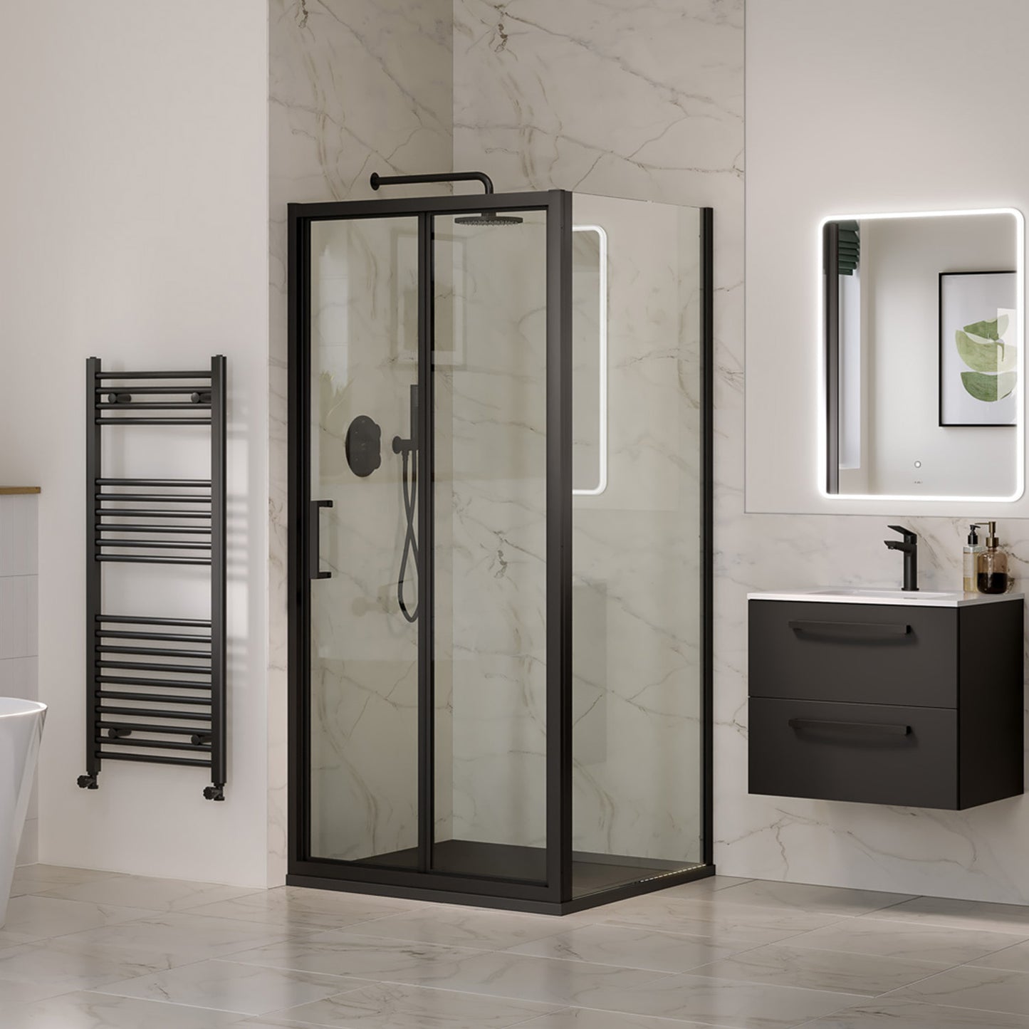 Aquaglass 6Mm Black 900 Bifold Door